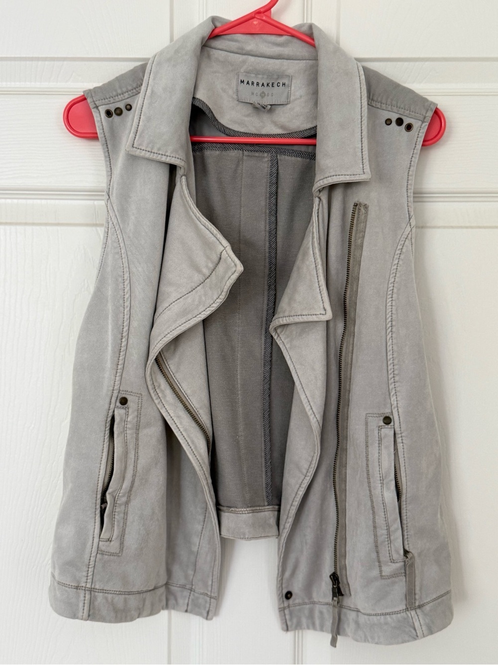 Marrakech Light Gray Suede Sleeveless Moto Vest